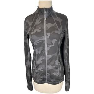 Yogalicious Luxe Black Camo Zip Jacket Medium Thumb Holes Athleisure Stretch